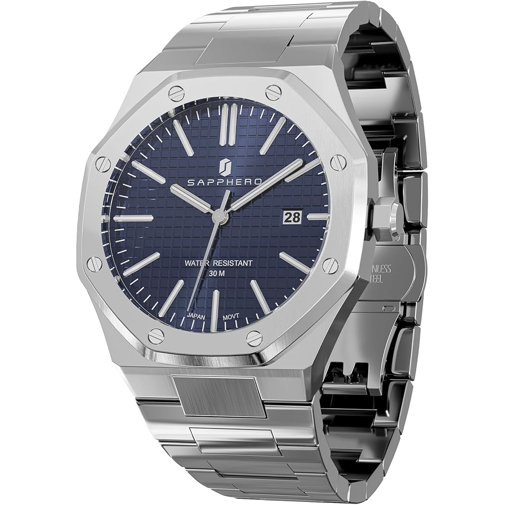 SAPPHERO Men s Octagonal Stainless Steel Waterproof Luminous Analog Quartz Watch Date Dress Business Casual Design Gift