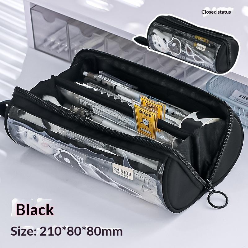 Large Capacity Transparent Cylinder Pencil Bag with Ring Zipper Stationery Storage Organizer for Classroom чёрный