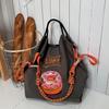 Japanese Style Handmade Waterproof Nylon Canvas Bag with Embroidered Patterns, Large Capacity