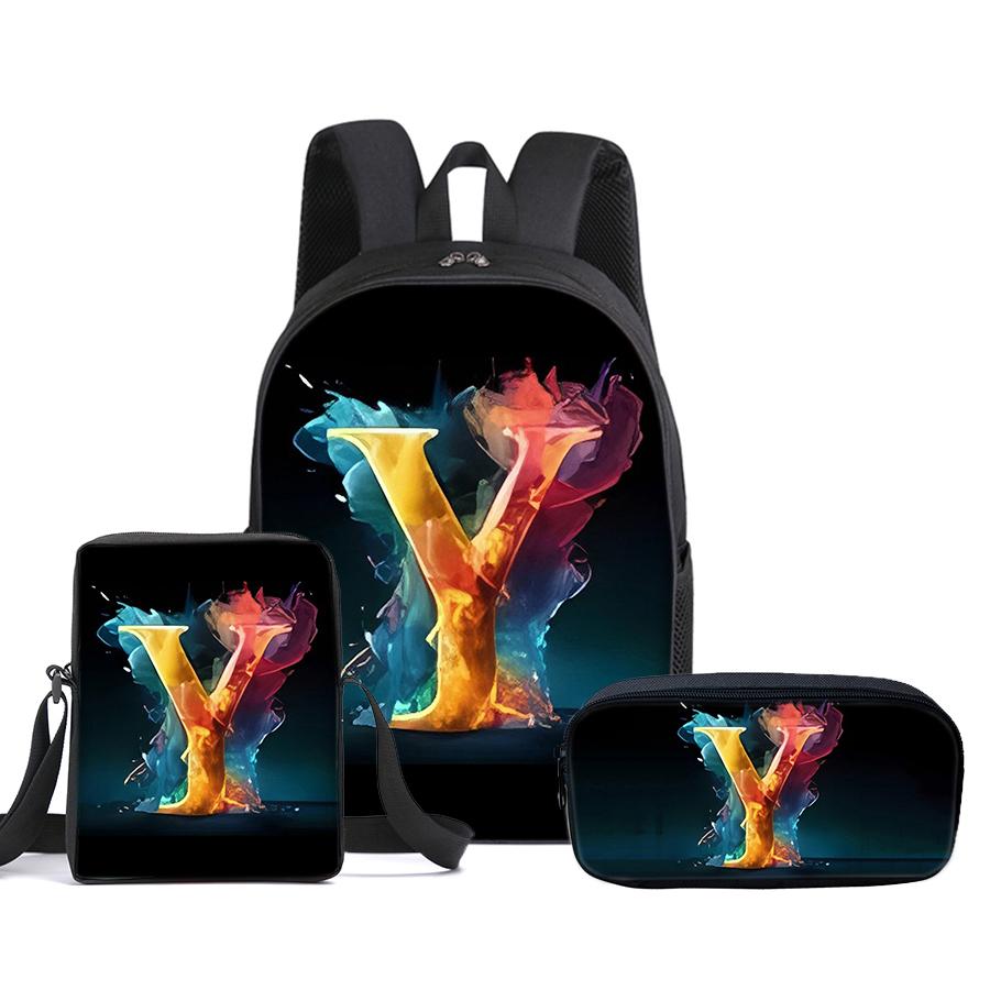 Guitar Print Three Piece Set Rucksacks for Boys Plus Girls Best Gifts 2D Flat Animated School Carrier for Children