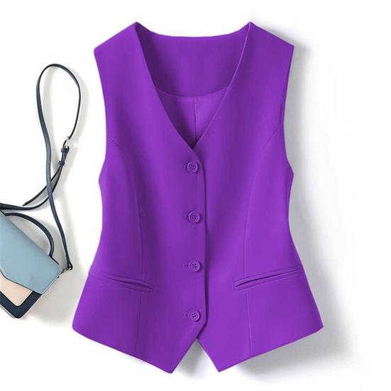 Women's Sleeveless Suit Vest Slim Fit Single Breasted Business Vest V Neck Dressy Waistcoat Open