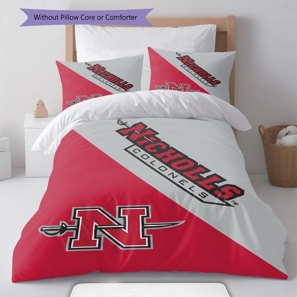 Nicholls State Colonels Pattern Bedding Set Quilt Cover Pillowcase Home Decor Gift (1 * Duvet Cover + 2 * Pillowcase, Without Core)