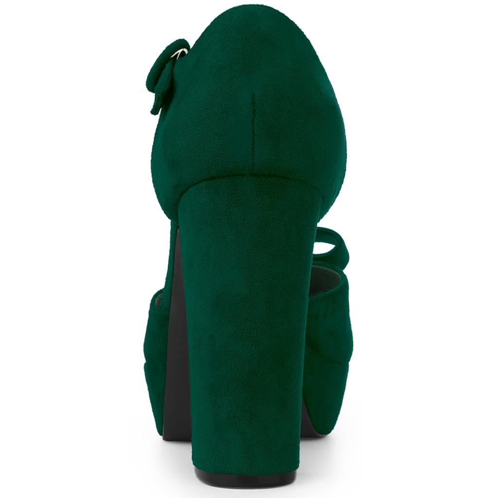 Allegra K Women's T-Strap Pumps, Round Toe, Block Heel, Green, Size 24.0cm