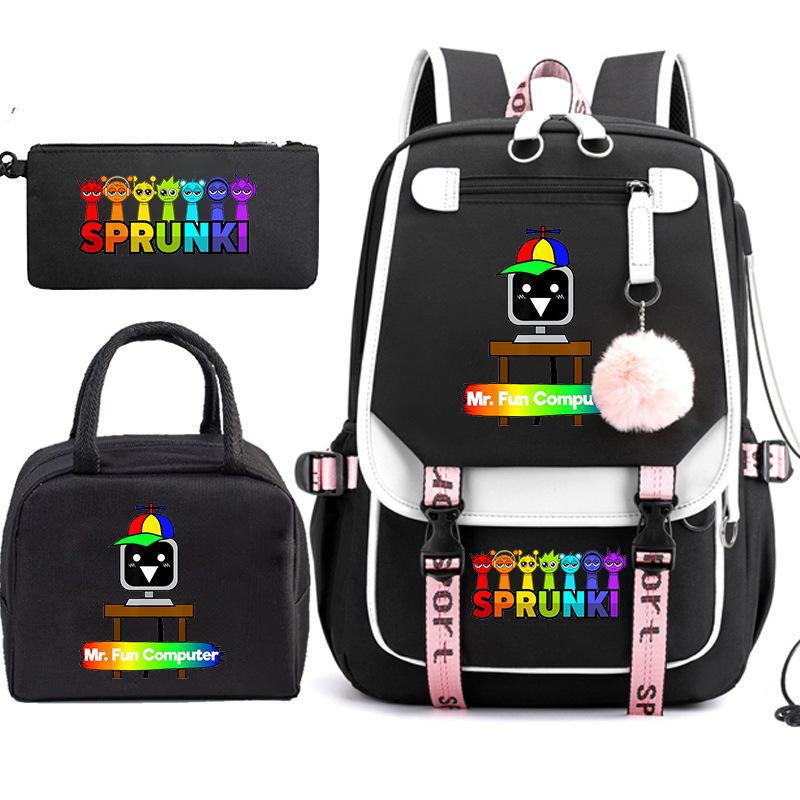 Large Capacity Schoolbag with Shoulder Strap; Student Three-piece Pencil Case Set