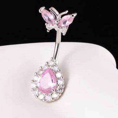 Exquisite Stainless Steel Pink Zircon Butterfly Navel Ring Sexy Body Jewelry For Women Girls Fashion Belly Button Rings Gifts