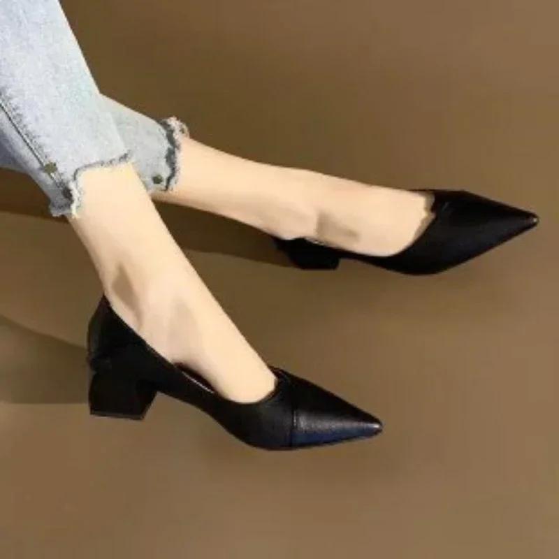 2026 New Pointed Mid Heel Women's Shoes Shallow Mouth Single Shoes Women's Fashion High Heel Women's Shoes