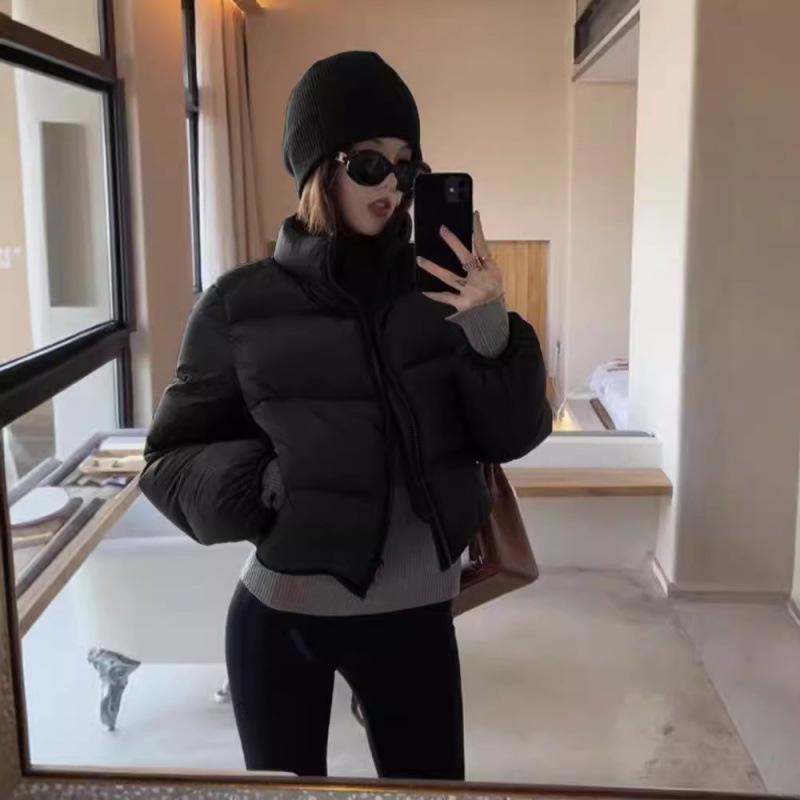 

Bread down cotton clothes women s winter new fashion stand-up collar small thickened loose couple coat S чёрный
