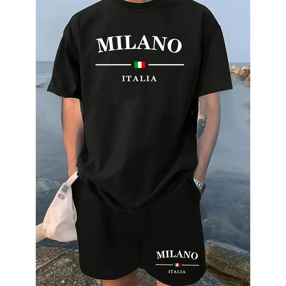 Summer Men's T-shirt and Shorts 2 Piece Set Hip Hop Print Round Neck T Shirt Casual Fashion Style Breathable Short Sleeve Shorts