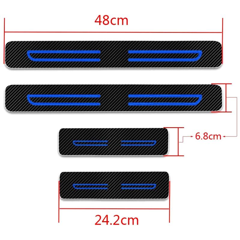 4pcs/Set Blue Carbon Fiber Style Car Door Sill Entry Guard Scuff Plate Cover Stickers PVC Anti Scratch Protector Fit for Toyota