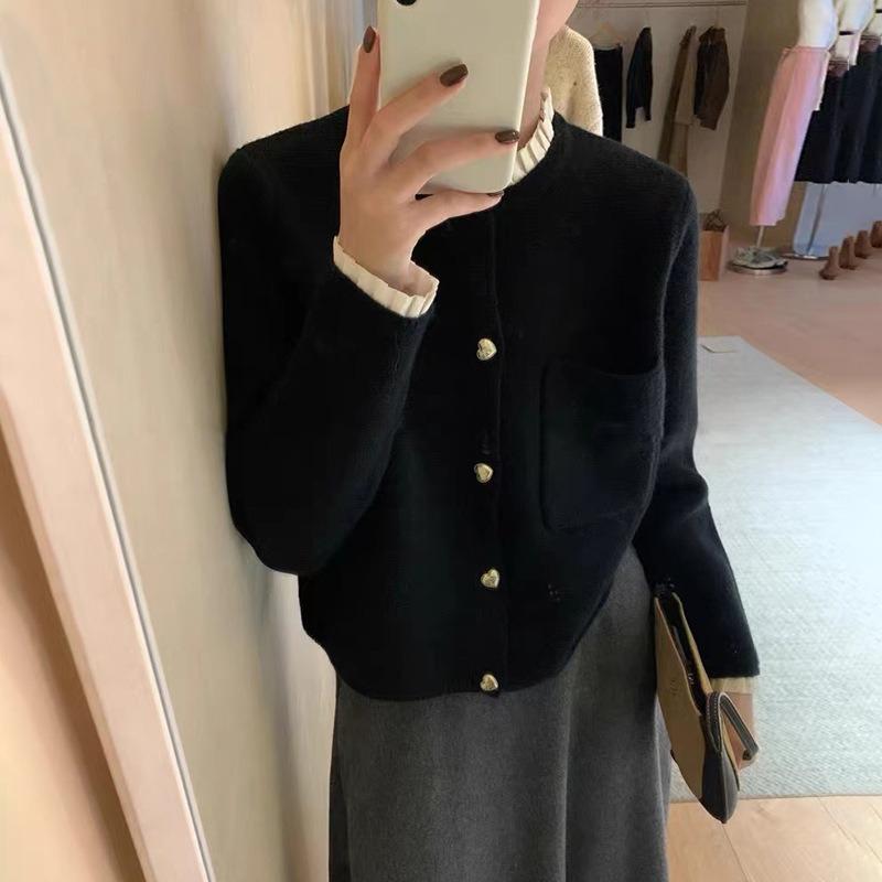 

Осенний свитер с круглым вырезом и ушами, женская мода, вязаный кардиган, пальто для женщин One Size (80-60 kg) чёрный