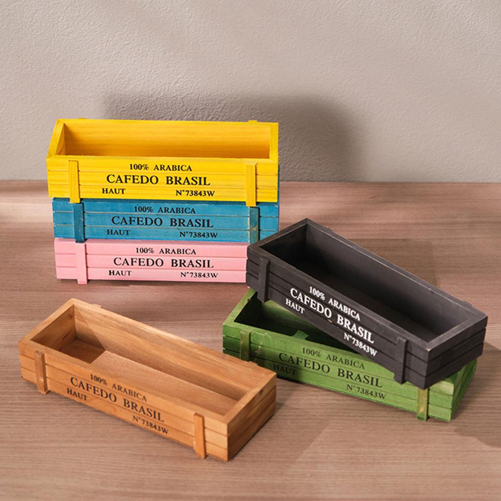 Retro Wooden Succulents Flower Pots, Balcony Potted Plant Rectangular Boxes Wood Succulents Succulents Arrangements