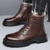 2026 Autumn Winter New Work Boots for Men Fashion Causal Leather Cotton Shoes Male Retro Solid Color Platform Ankle Boots Man