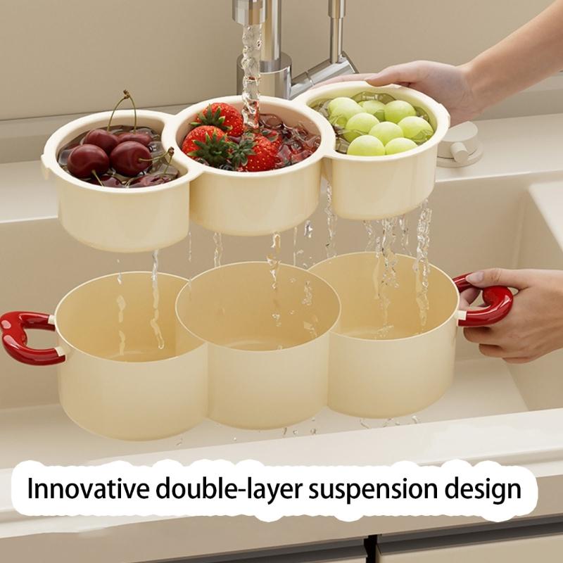Pack of 1 Removable Drain Basket Fruit Bowl Double Layer Design for Hygienic Storage Snacks and Fruits PP Plastic