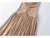 2026 Spring European & American Style Women's Lace Patchwork Waist-Cinching Long Dress with Short Sleeves