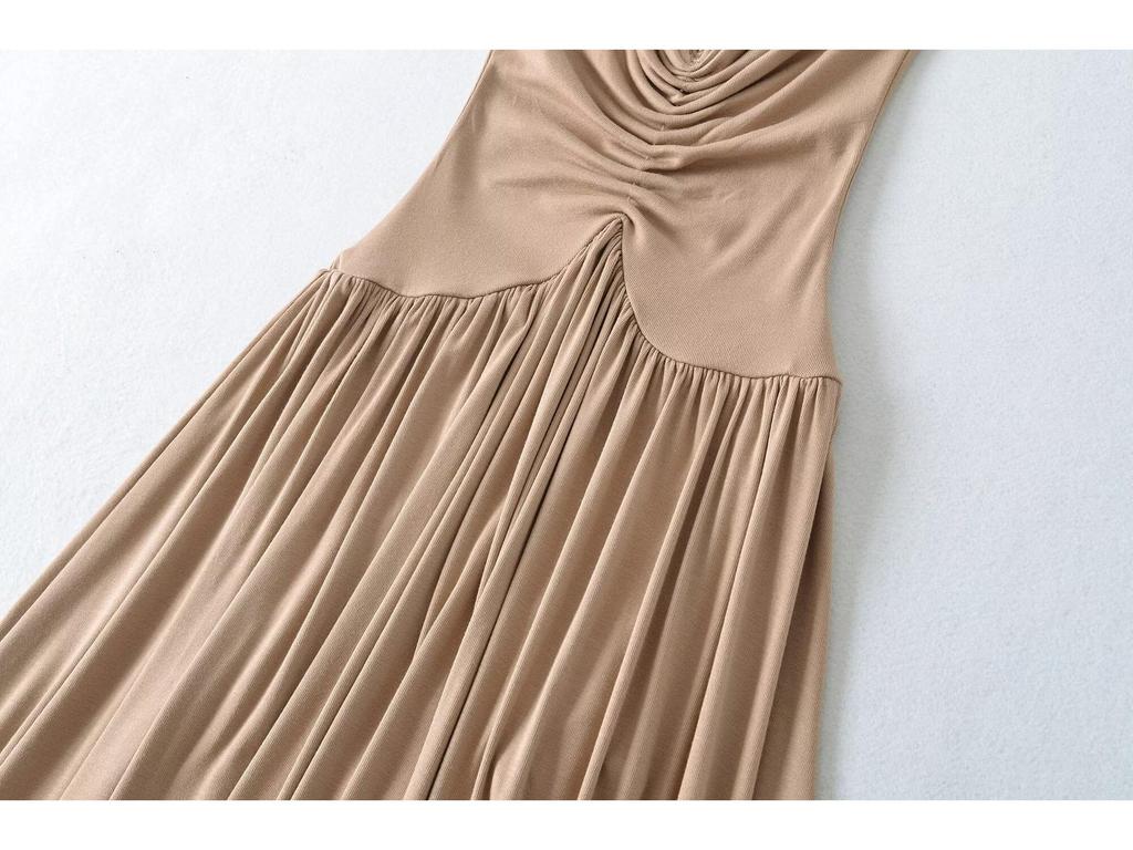 2026 Spring European & American Style Women's Lace Patchwork Waist-Cinching Long Dress with Short Sleeves