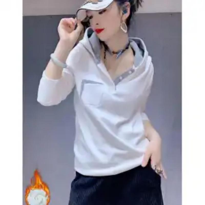 Худи контрастного цвета осень-зима новый модный топ с длинным рукавом свободный женский тренд L белый 2500₽