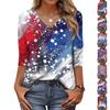 Trendy Vintage 3/4 Sleeve Top For Women,Ladies Casual Three Quarter Sleeve V-neck Printed T-Shirt Blouse