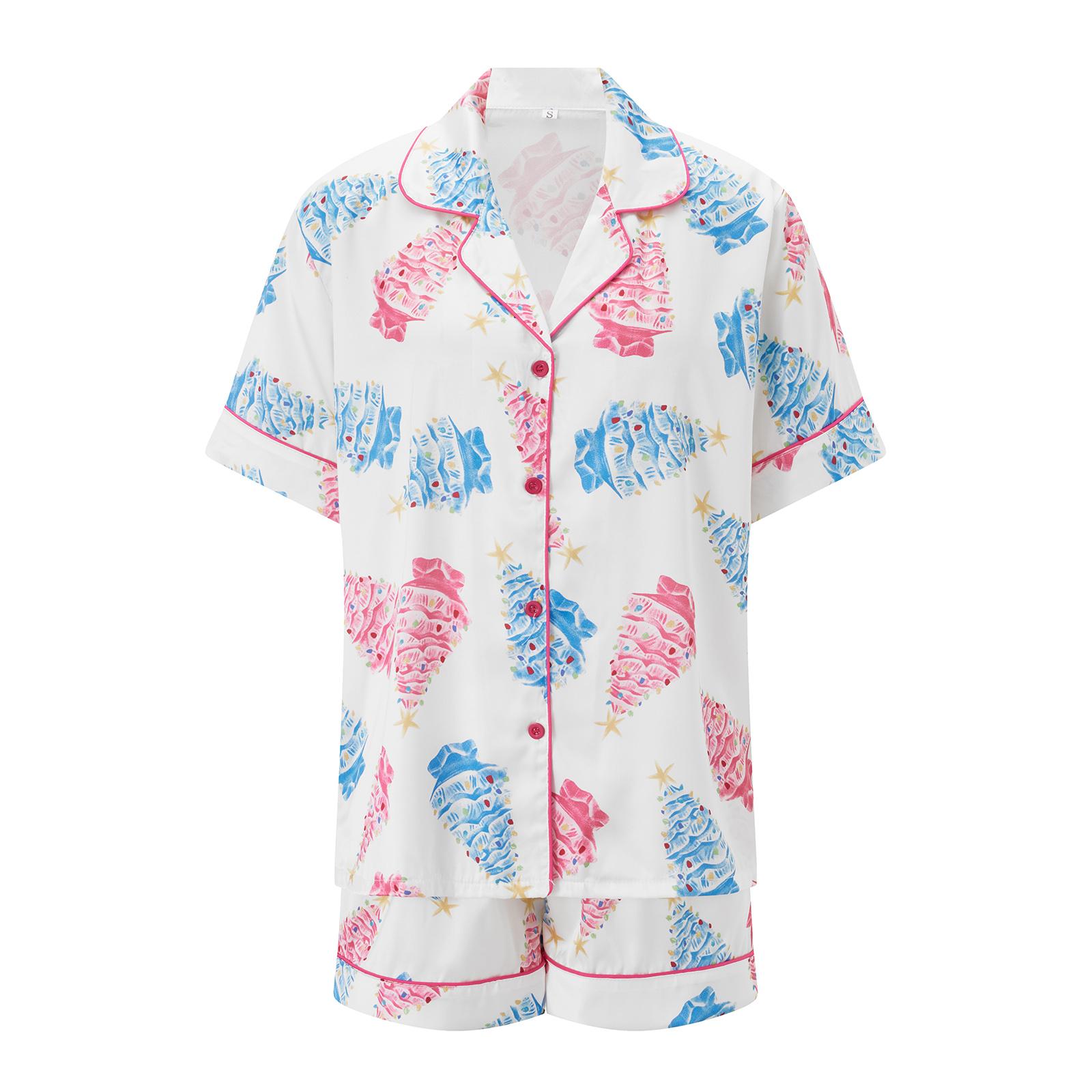 

Женская рождественская пижама с шортами, белая рождественская пижама с короткими рукавами, рубашка и шорты, комплект из 2 предметов, пижама, одежда для сна L