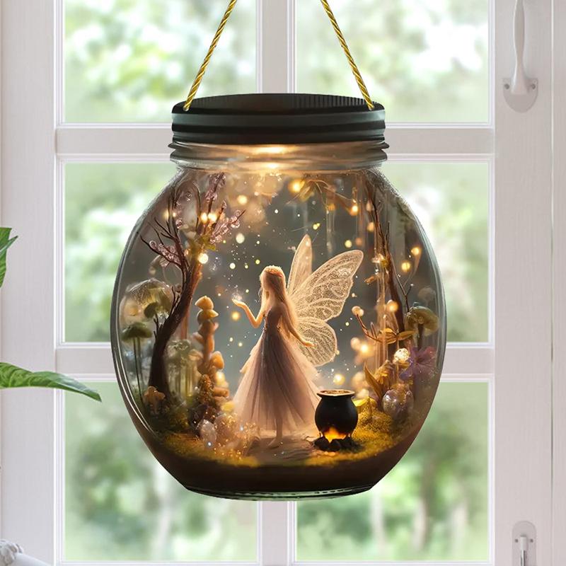 Boho Fee Solar Glas Hängeschild Verzauberter Wald Themen Acryl Dekoration Für Wohnzimmer Ideales Geschenk Für Fantasy-Enthusiasten