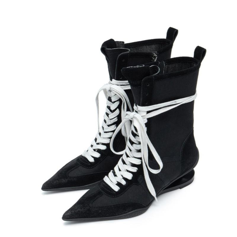 

Fashion Designer Luxury Strange Heel Pointed Toe Women Knight Boots Women All Match Retro High Heel Ankle Boots Female Runway Shoes New 35