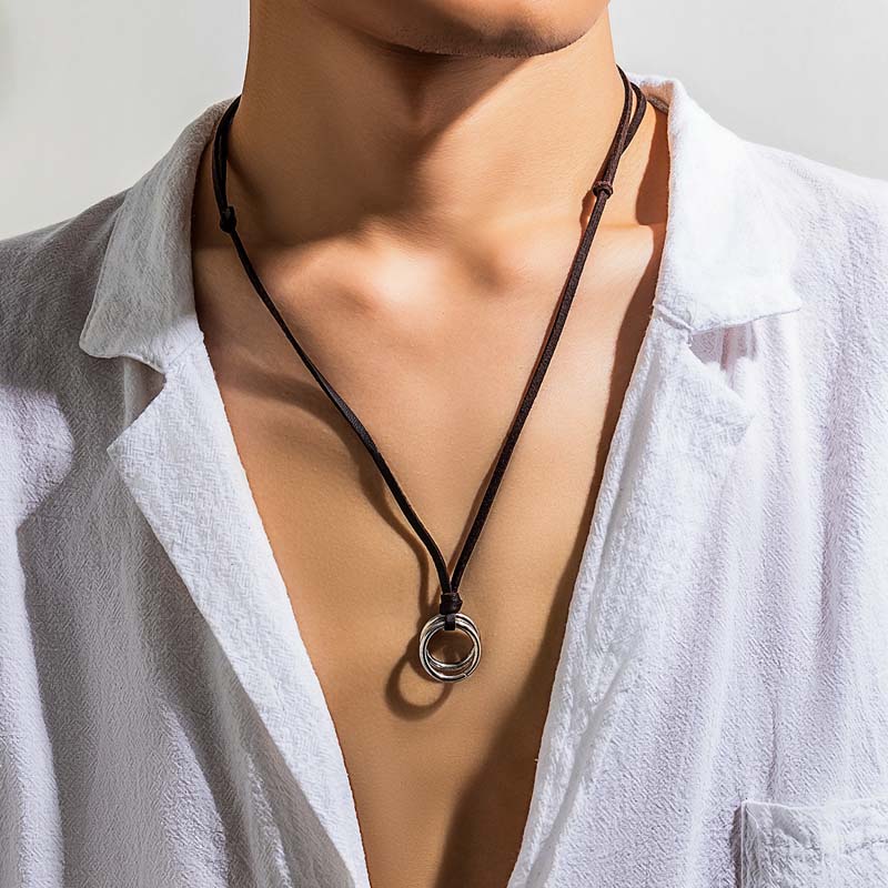 Vintage Metal Circle Pendant Necklace For Men Women Hip Hop Black Long Rope Adjustable Neck Chain Necklace Jewelry Gifts 2025