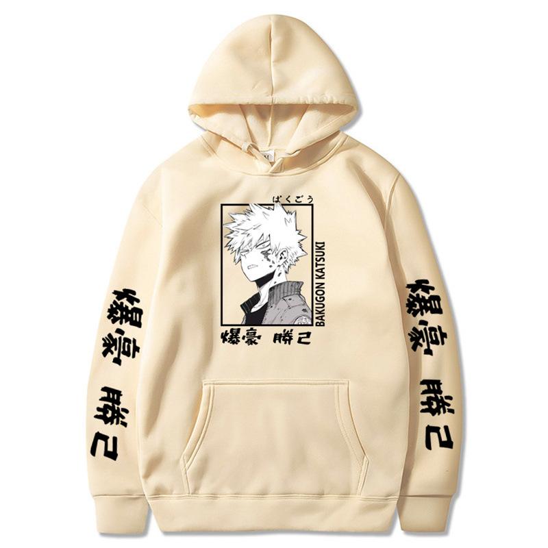 Japanese Anime Kaminari Denki Hoodie Loose Fitting Hoodie Thick Wool Letter Graphic Printing Sweatshirts Fleece Hoodies