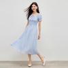 French Style Square Neck A-Line Midi Dress