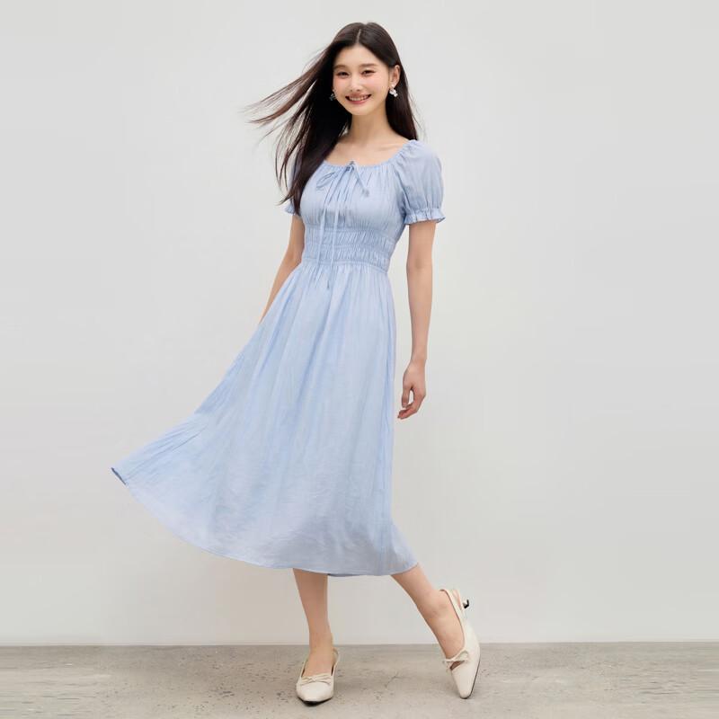 French Style Square Neck A-Line Midi Dress