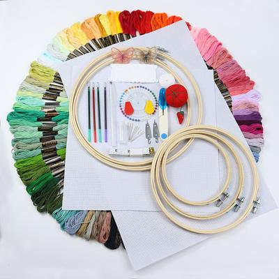 5 Aros de Bordado de Bambú, Bordado Ruso 100 Colores Hilo de Bordar Tela de Bordado Accesorios Herramientas, Set de Shed de Punto de Cruz