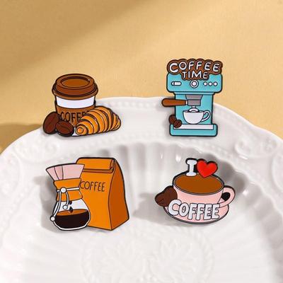 J'aime le café Broche en émail Épingles de revers Grains de café Croissant Machine à café Sac Badge en métal créatif Bijoux Cadeau pour ami