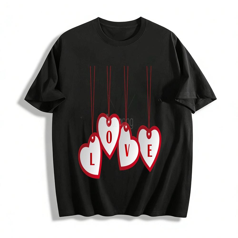 Love Heart Print Couple Style Casual Versatile Crewneck Long Sleeve Top Pure cotton T-shirt XXS