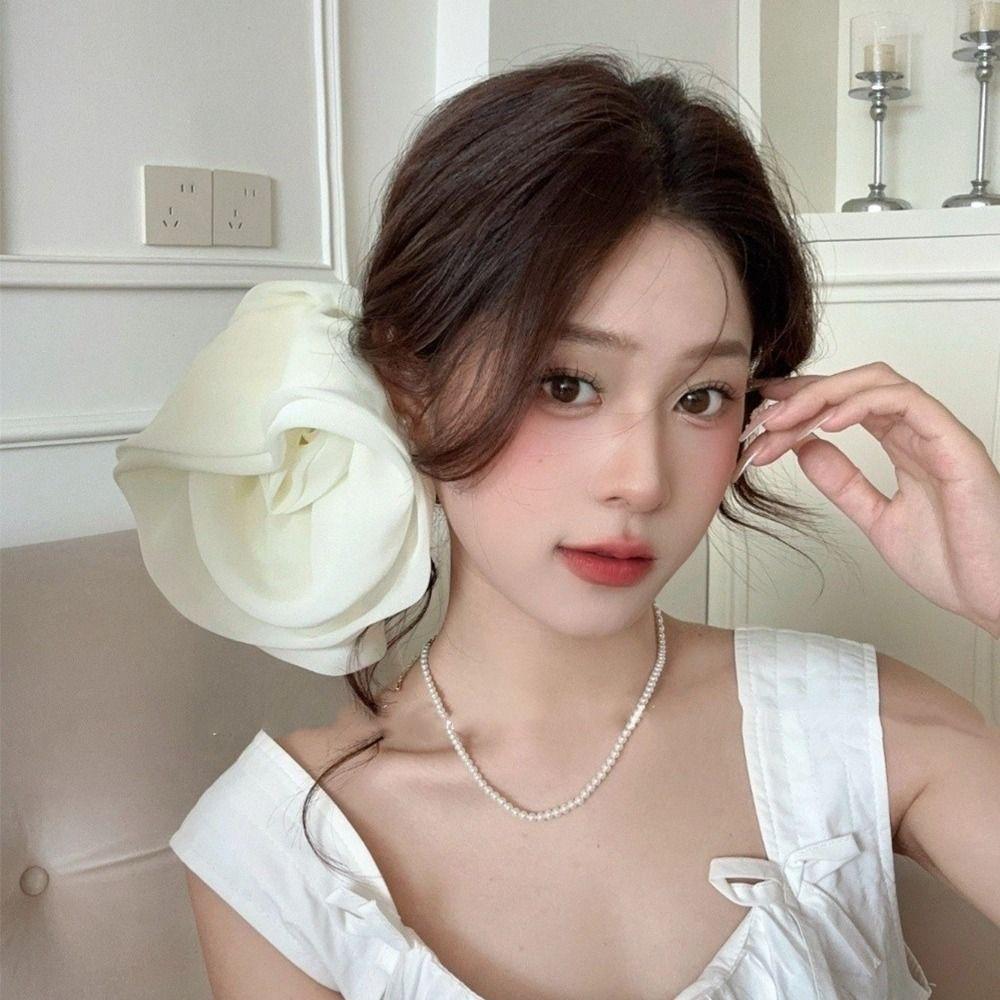 Yellow Chiffon Hairpin French Women Barrette Elegant Rose Flower Hair Clips  Seaside
