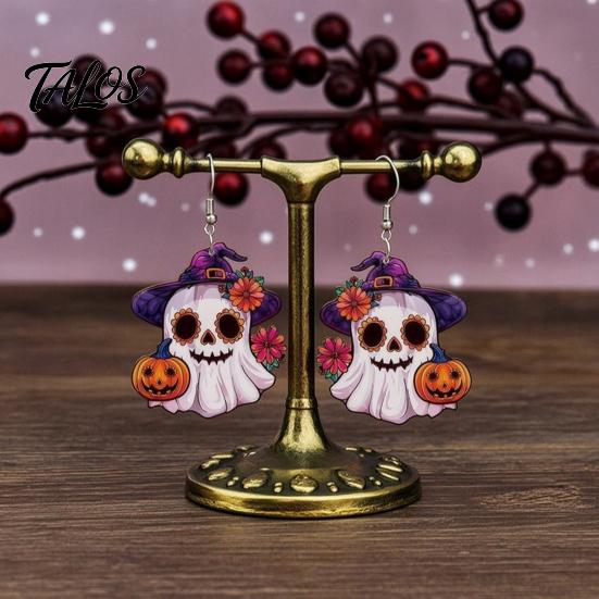 Hypoallergenic Earrings for Sensitive Ears 1 Pair Mexico Day of The Dead Women, Acrylic Unique Holiday Party Wear Flower Ghost Dangle Drop Halloween