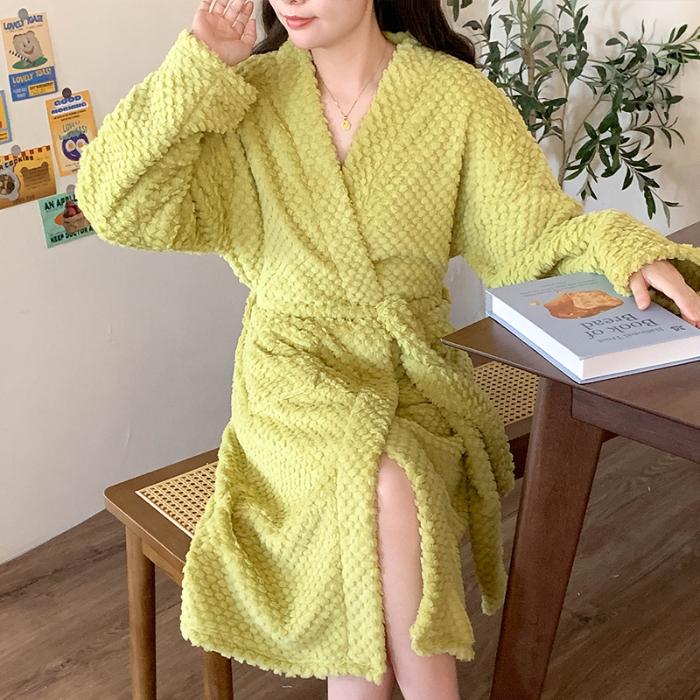 Solid ColorCoral Fleece Nightdress Women Winter Sweet Princess Sleepwear Bathrobe Thickened Flannel Pajamas Women Homewear Dress