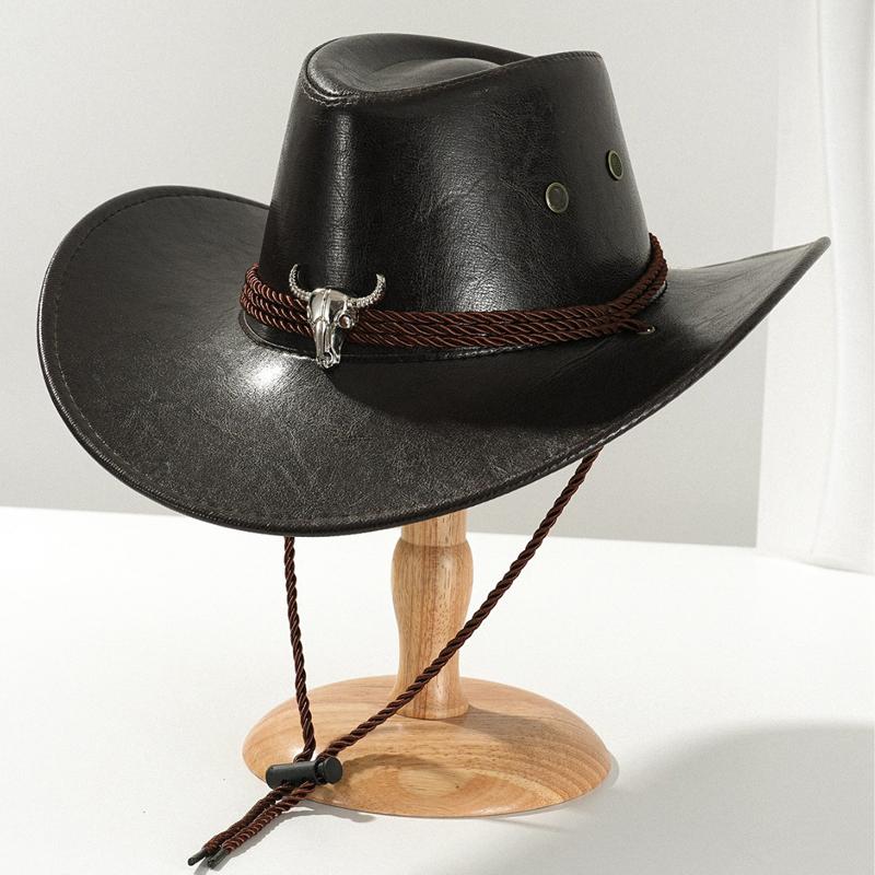 Vintage Faux Leather Western Cowboy Hat For Men Women Outdoor Gentleman Cowgirl Jazz Hats Sombrero Hombre