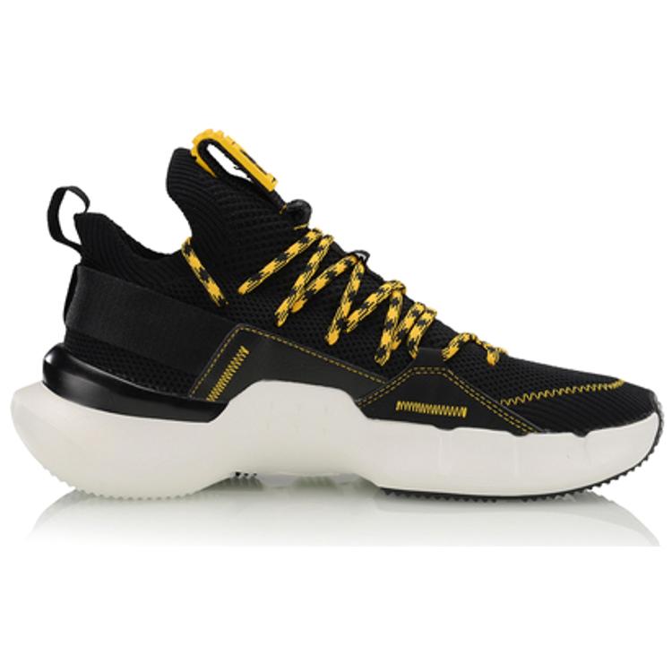 Li Ning Essence Lace Up Prm Fabric Slip Resistant Abrasion Resistant Low top Vintage Basketball Shoes Black Yellow AGBP053-4