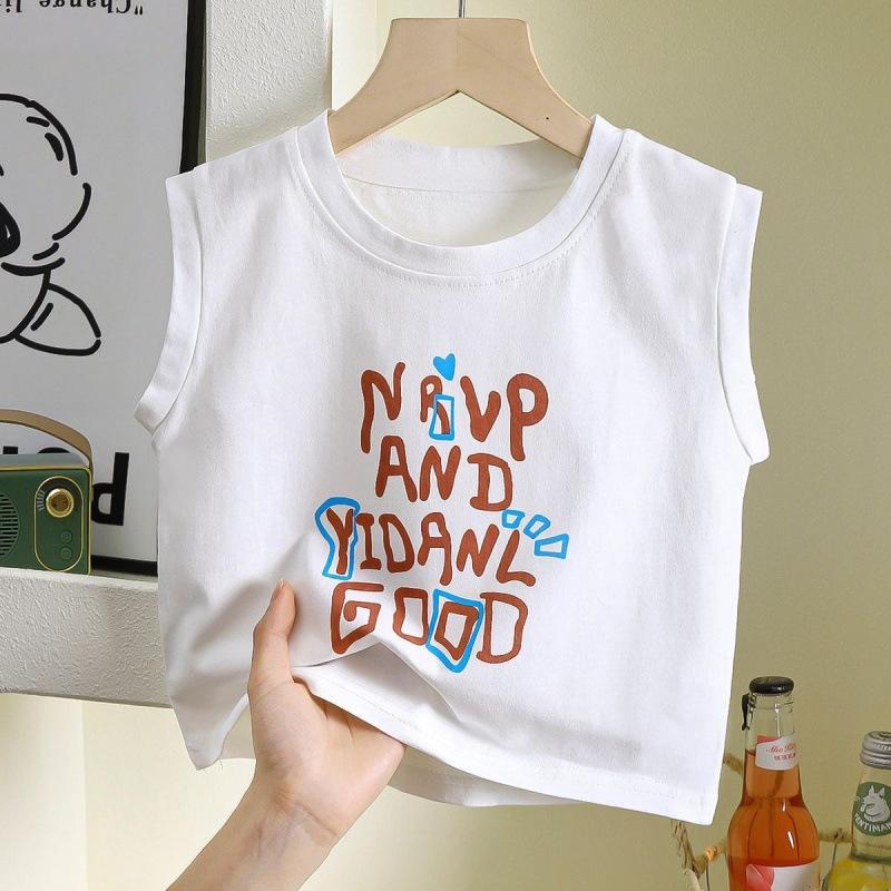 Kids Summer Cotton Sleeveless T Shirt Baby Boys Girls Letter Print Vest Toddler Casual Top 80