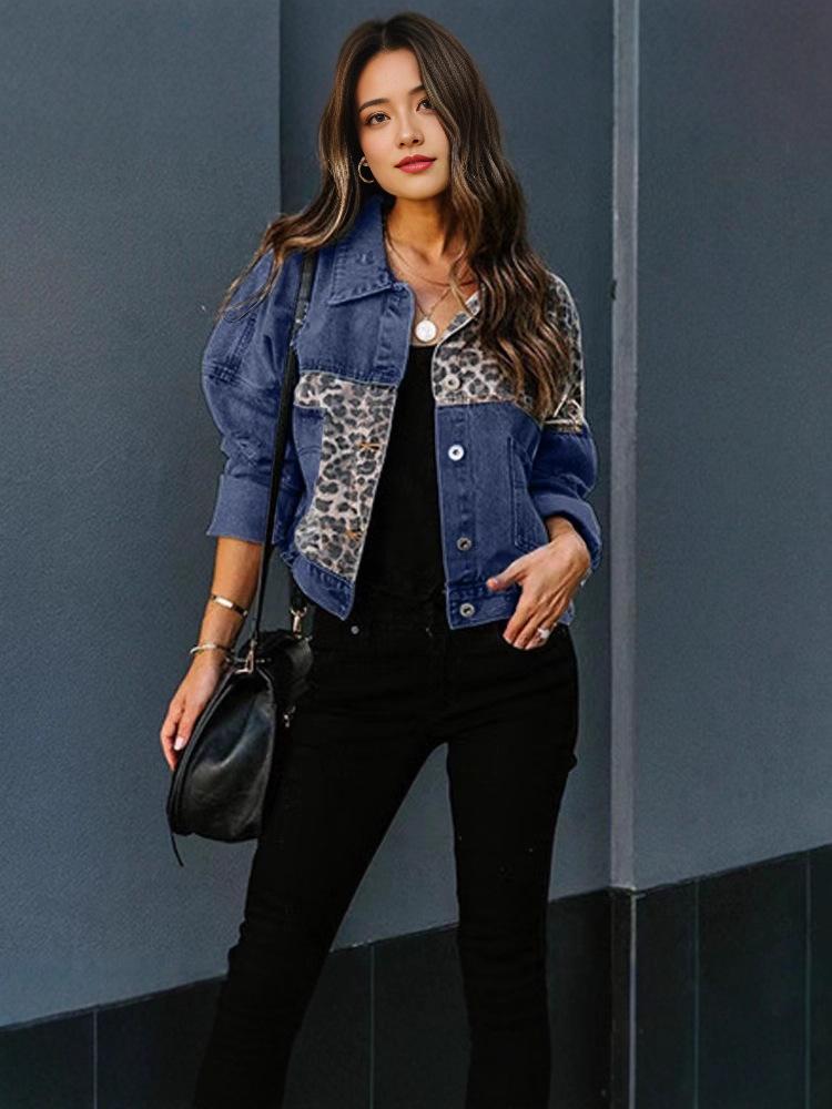 Leopard Print Denim Short Jacket for Women - European & American Spring/Autumn Collection