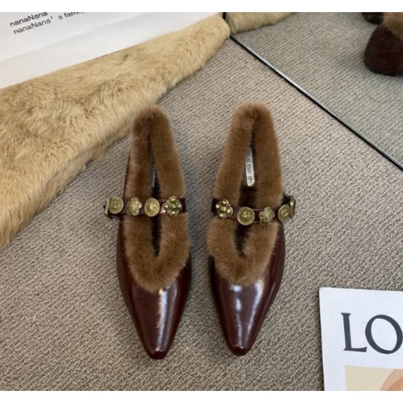 Women's Boots Winter New Pointed Toe Loafers Retro British Style Warm Boots Women Casual Slip on Women Shoes Zapatos De Mujer