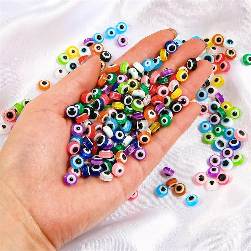 50Pcs 8/10mm Oblate Evil Eye Resin Spacer Beads for DIY Bracelet Necklace Jewelry Making