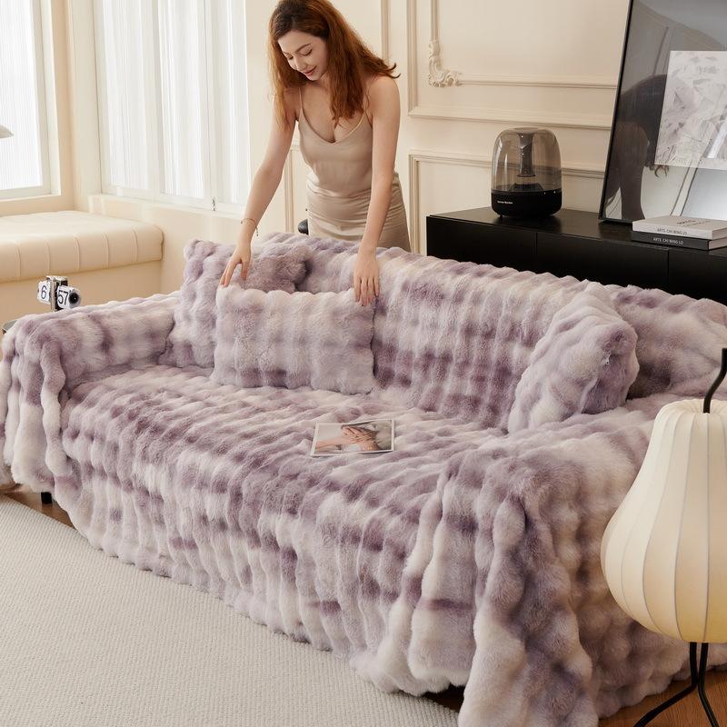 

Зимний плюшевый чехол для дивана с кроликом, полотенце, одеяло, универсальный полный чехол, подушка для полотенец, осенне-зимний утолщающий коврик 180*130cm