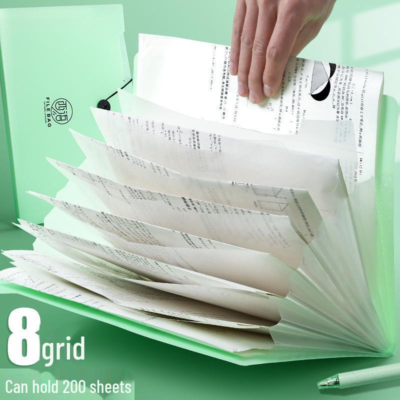 A4 Multi-Layer Student Document Organizer with 8 Compartments & Index Stickers