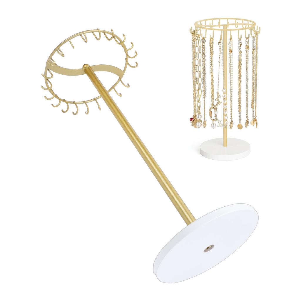 Necklace Holder Metal Necklace Display Wood Base with 22 Hooks Jewelry Home Decoration for Women