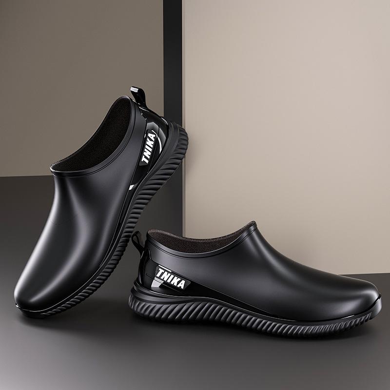 Men's Warm Lined Waterproof Low-Top Rain Boots - Anti-Slip Rubber Shoes for Fishing, Outdoor, Kitchen, or Work