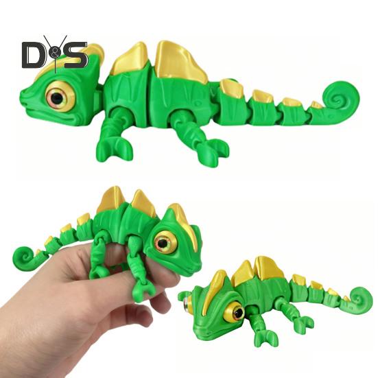 3D Printed Chameleon Figurine Movable Eyes Mini Lizard Figure Articulated Animal Model Toy Home Office Bookshelf Desktop Decoration Ornament