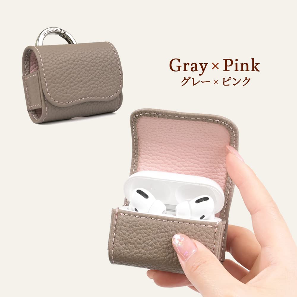 HanaRo Genuine Leather Shrink Leather Case for AirPods Pro Pro and AirPods 3 Gray x Pink Pro, 2, 3, -