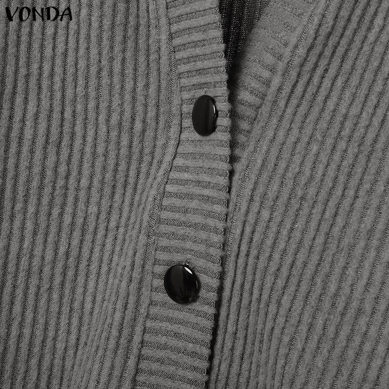 VONDA Two Piece Suit Autumn Spring Women Rib Long Sleeve Blouse and Pants Casual Sets