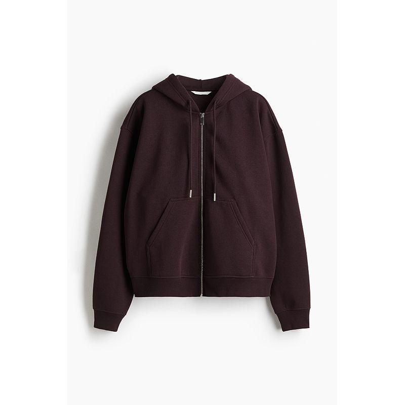 

HM Women s Clothing Sweatshirt 2025 Fall New Arrival Fashion Casual Long Sleeve Loose Full Zipper Hooded Sweatshirt 1257834 Burgundy 165/96(M)