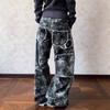 Camouflage Wide Leg Denim Pants Women High Waist Loose Fit Street Style Trousers