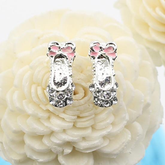 Women Cute Bowknot Ballet Shoes Shape Ear Studs Fashion Shiny Earrings Jewelry